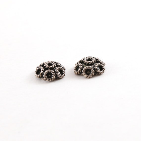 2 Pieces 3mm x 7mm Sterling Silver Rope Flower Bali Style Bead Cap Jewelry Making Supplies