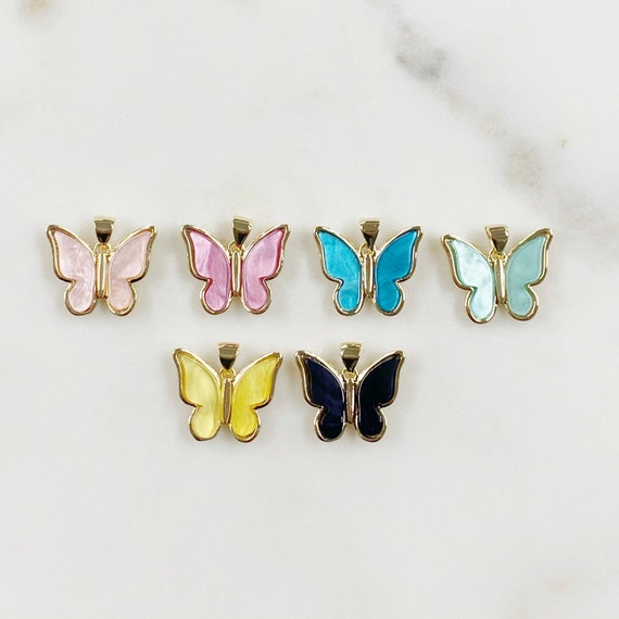 1 Piece Mother Of Pearl Butterfly Charm Choose Your Color Gold Plated Pearl Swirl Colorful Butterfly Charm