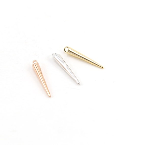 Smooth Spike Rhodium Plated Dagger Point Pendant Charm Single Gold, Silver, Rose Gold