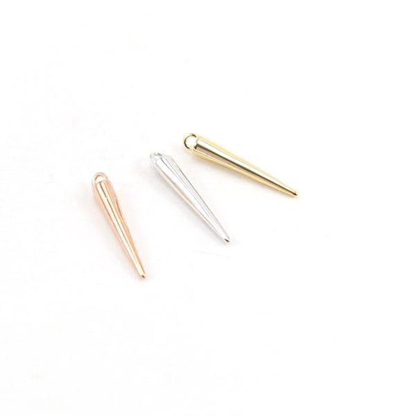 Smooth Spike Rhodium Plated Dagger Point Pendant Charm Single Gold, Silver, Rose Gold