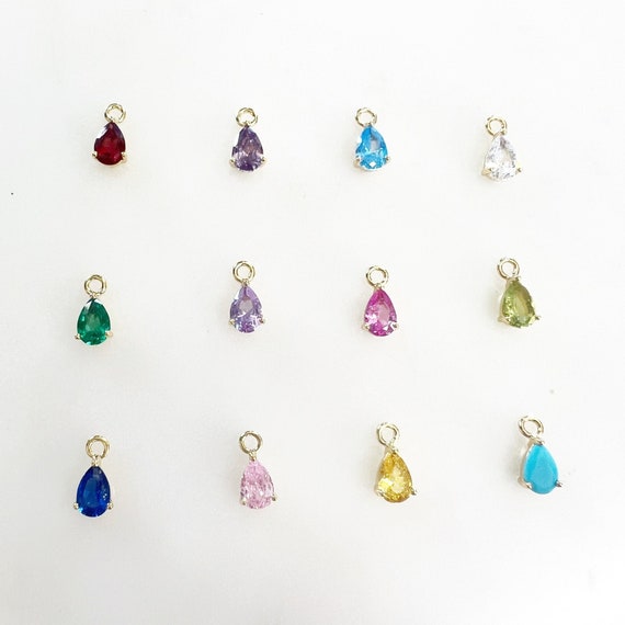 Dainty Birthstone Teardrop CZ Charm Gold Plated Cubic Zirconia Drop Pendant