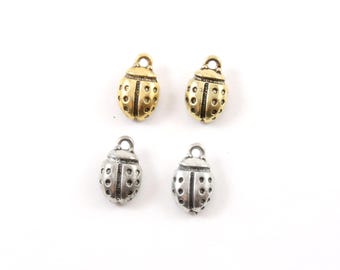 2 pieces small pewter ladybug ladybird good luck charm fantasy pendant inspirational insect pendant, antique silver, antique gold