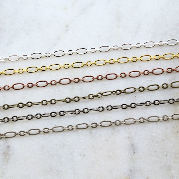 Base Metal Long Oval and Circle Chain in Shiny Silver, Shiny Gold, Antique Copper, Antique Brass, Antique Silver, Gunmetal / By the Foot