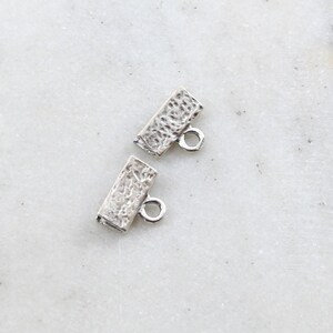 11mm sterling silver hammered textured unique flat ribbon crimp cord lace ends 1 set