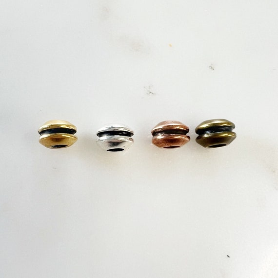 5 Pieces Large Hole Layer Detail Pewter Metal Spacer Beads in Shiny Gold, Shiny Silver, Shiny Copper, or Antique Brass Jewelry Making Supply