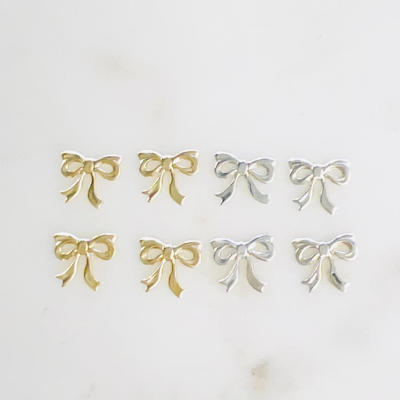 4 Pieces Delicate Lightweight Cute Mini Small Bow Ribbon Charm in 14Kt Gold Filled or Sterling Silver Bow Knot Permanent Jewelry