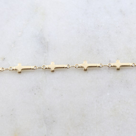 Gold Plated Base Metal Cross Link Chain Dainty Minimal Cross Connector Choker Bracelet Chain / Chain by the Foot