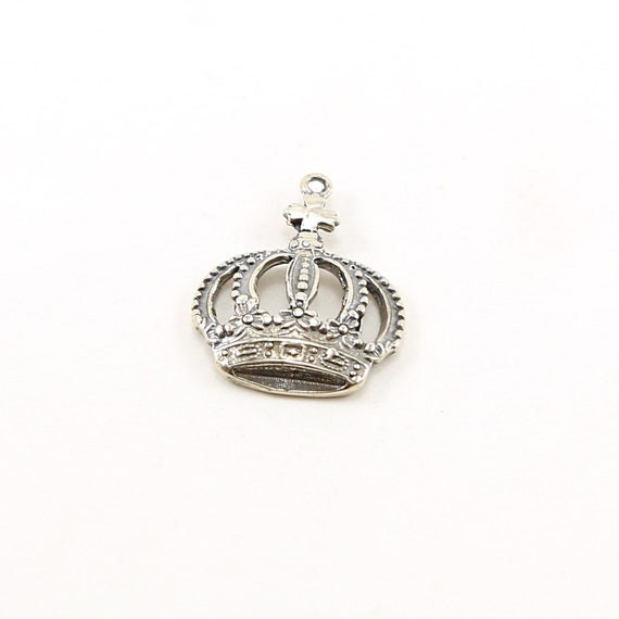 Large Sterling Silver English Floral Cross Crown Charm Queen Princess Charm