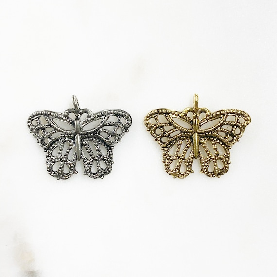 1 Piece Antique Pewter Antique Silver or Antique Gold Butterfly Pendant Detailed Unique Butterfly Charm Jewelry Making Charms Animal Charms