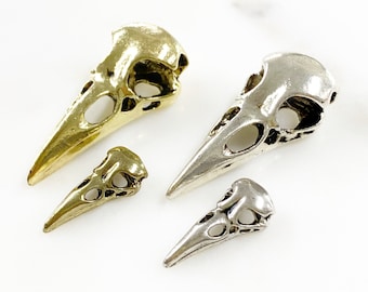 Pewter Raven Skull Head Choose Your Color And Size Antique Gold or Antique Silver Raven Head Bird Charms Skull Charms Jewelry Making Charms