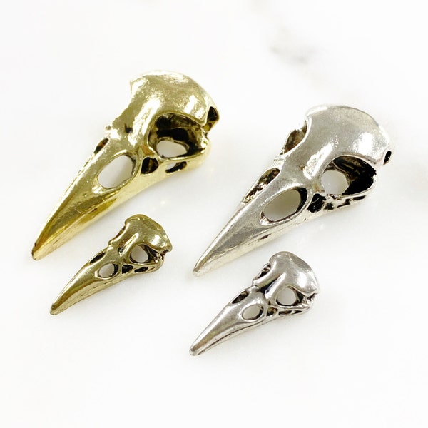 Pewter Raven Skull Head Choose Your Color And Size Antique Gold or Antique Silver Raven Head Bird Charms Skull Charms Jewelry Making Charms