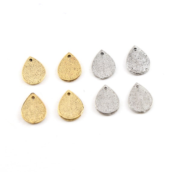 4 Pieces Pewter Metal Speckle Textured Teardrop Stamping Blank Dagger Point Petal Pendant Antique Gold, Antique Silver