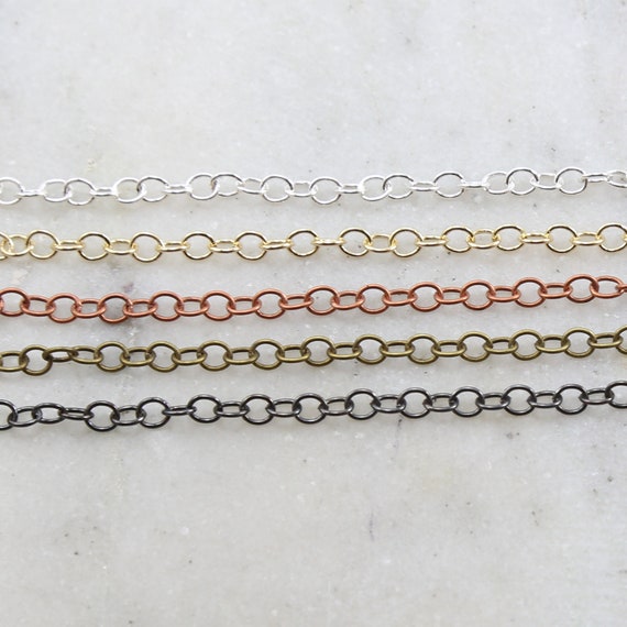 Base Metal Medium Weight Dainty Oval Extender Link Chain 3.5mm x 4mm in 5 Finishes / Chain by the Foot