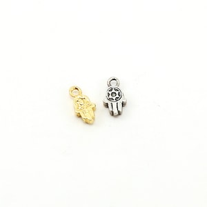 Tiny Hamsa Charm with Star of David Stamped in Sterling Silver or Vermeil Gold