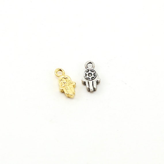 Tiny Hamsa Charm with Star of David Stamped in Sterling Silver or Vermeil Gold