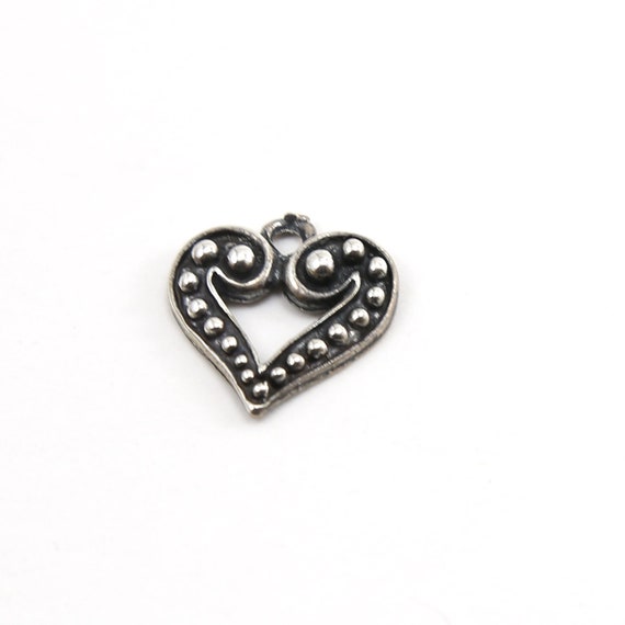 Dotted Beaded Heart Charm in Sterling Silver Love Sisters Mother Daughter Pendant