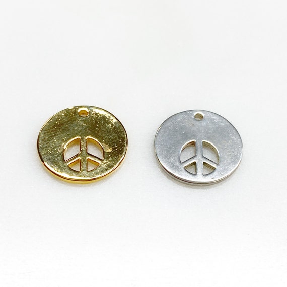 Vermeil Or Sterling Silver Peace Sign Cut Out Circle Coin Charm Hippie Love 60's Charm