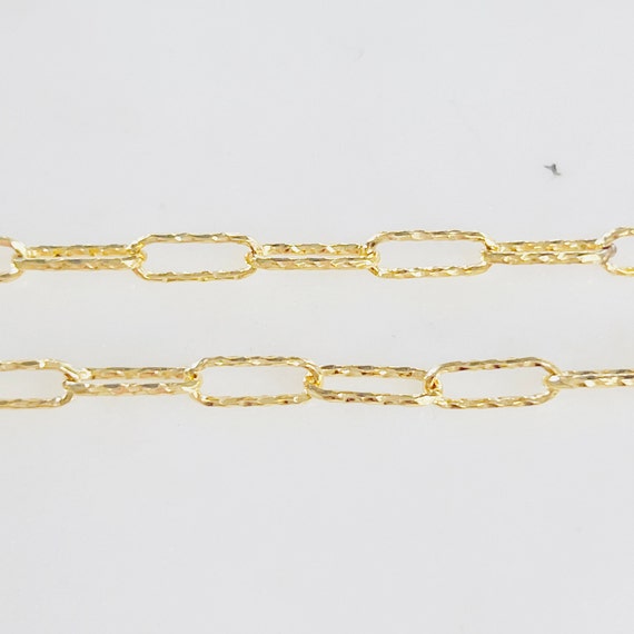 Textured  14k Gold Filled Cable Drawn Chain Elongated Paper clip Chain Permanent Jewelry Bulk Unfinished Chain/Sold by the Foot