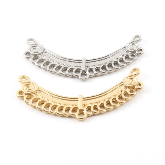 Pewter Metal Long Curved Bar Multi Ring Loop Connector Necklace Charm in Silver or Gold