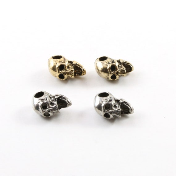 2 Pieces Pewter 3D Wide Open Mouth Skull Pendant Halloween Skeletons Day of the Dead Charm in Antique Gold, Antique Silver