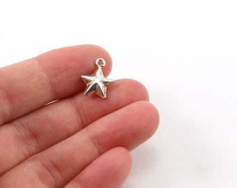 Small Lightweight Puffy 3D Star Charm Celestial Pendant in Sterling Silver