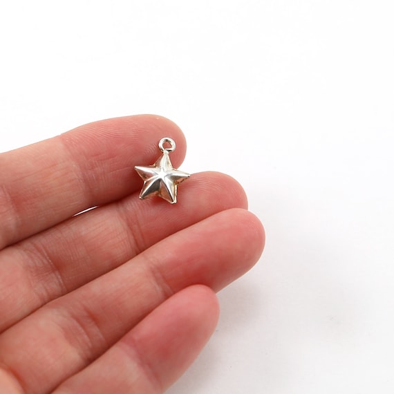 Small Lightweight Puffy 3D Star Charm Celestial Pendant in Sterling Silver