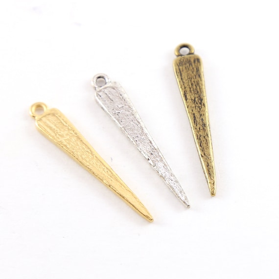 Pewter Metal Thick Spike Triangle Dagger Pendant 40mm x 6mm Stamping Blank Single Hole Bar Silver, Gold, Antique Brass