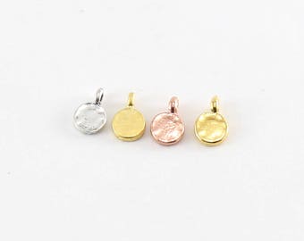 2 Pieces Tiny Round Circle Dot Stamping Blank Charm in Sterling Silver, Matte Gold, Shiny Gold, Rose Gold