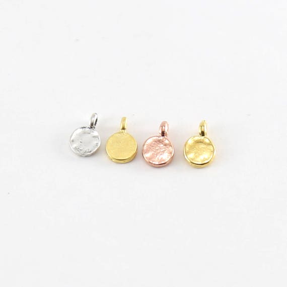 2 Pieces Tiny Round Circle Dot Stamping Blank Charm in Sterling Silver, Matte Gold, Shiny Gold, Rose Gold