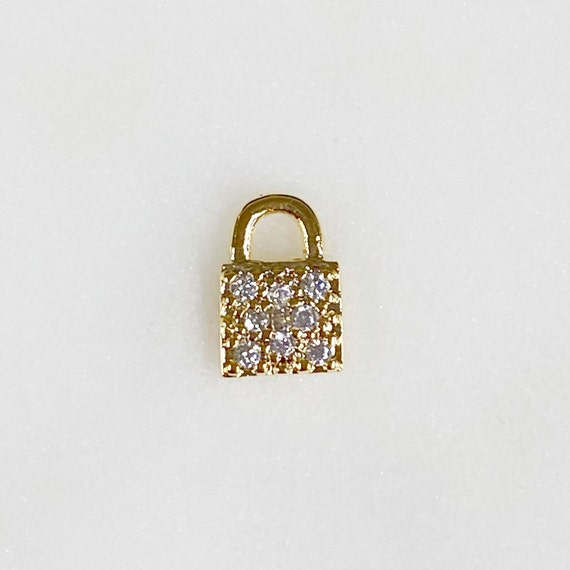 Teeny Tiny CZ Pave Lock Charm Gold Plated Simple Mini Lock Charm