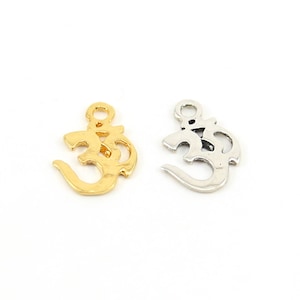 Small Om Buddha Mantra Yoga Charm Flat Smooth Pendant in Sterling Silver or Vermeil
