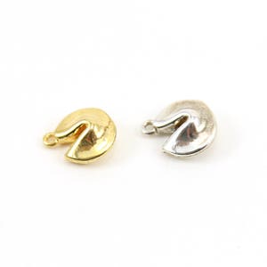 Thick Good Fortune Cookie 3D Good Luck Charm in Sterling Silver or Vermeil Gold Lucky Pendant
