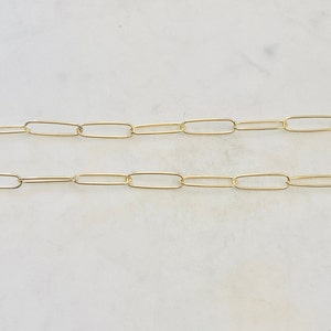 Gold Plated over Brass Elongated Long Flat Drawn Oval Rectangle Cable Box Chain Sold by the Foot/ Bulk Unfinished Chain