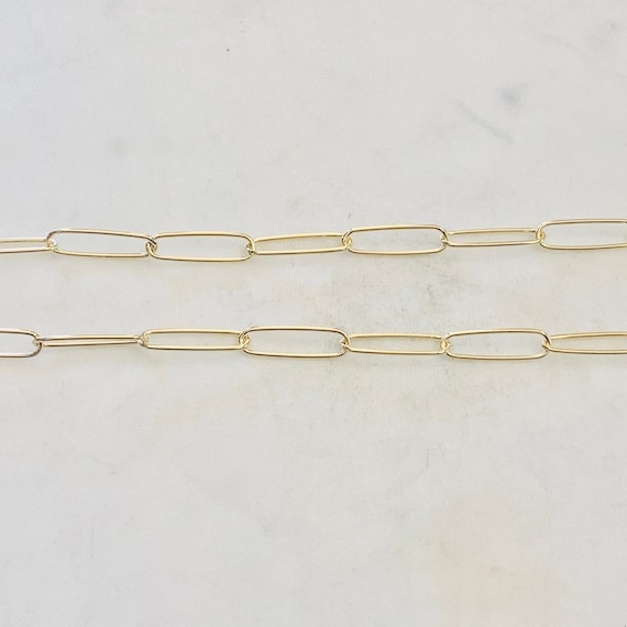 Gold Plated over Brass Elongated Long Flat Drawn Oval Rectangle Cable Box Chain Sold by the Foot/ Bulk Unfinished Chain