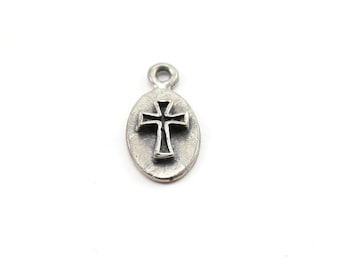 Sterling Silver Oval Raised 3D Cross Charm Religious Spiritual Catholic Pendant