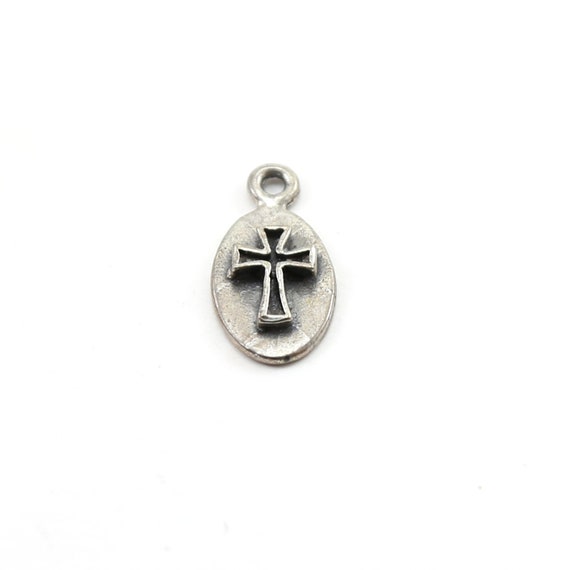 Sterling Silver Oval Raised 3D Cross Charm Religious Spiritual Catholic Pendant