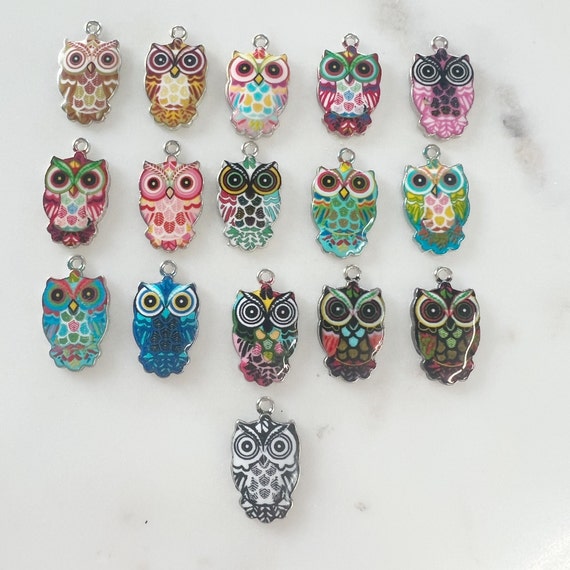 Beautiful Colorful Detailed Whimsical Owl Charm Nature Bird Pendant Silver Plated