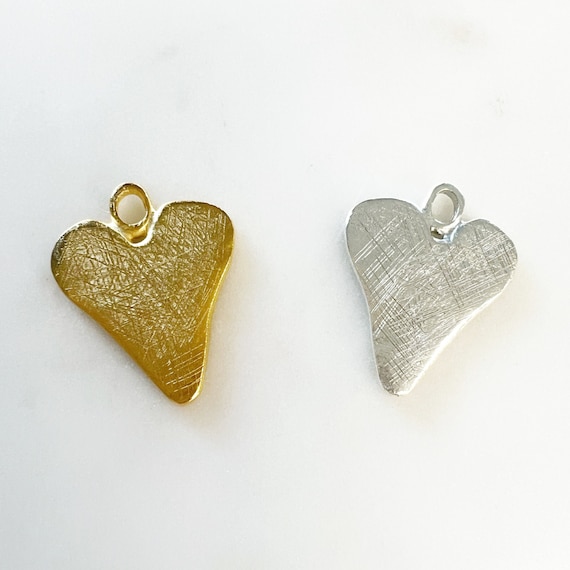 Organic Shape Heart Textured Stamping Charm Pendant Pewter Metal  Valentine's Day, Mother's Day, Friendship Pendant  Matte Gold or Silver