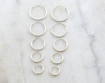 1 paire de petites créoles sans fin en argent sterling 18 mm, 16 mm, 14 mm, 12 mm, 10 mm Fils de boucle d'oreille