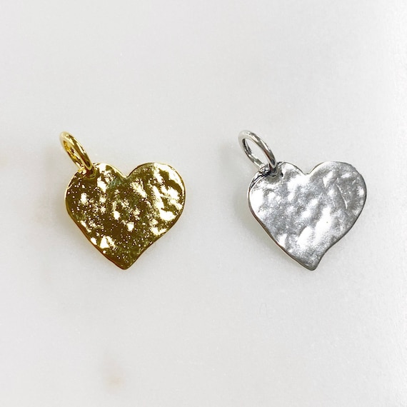 1 Piece Hammered Heart Charm Choose Your Style Vermeil or Sterling Silver Heart Love Charm