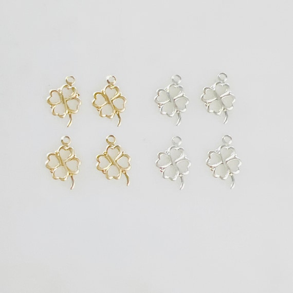 4 Pieces 14k Gold Filled or Sterling Silver  Four Leaf Clover Charm Jewelry Making Charms Lucky Charm Lightweight Small
