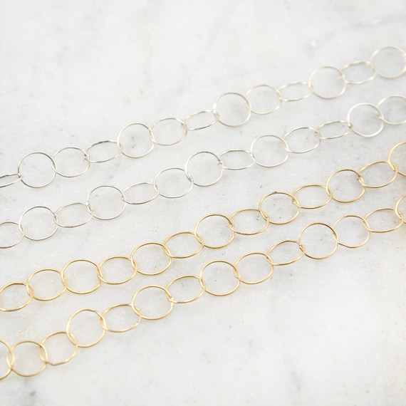 9mm Thin Lightweight Large Circle Round Chain 14K Gold Filled or Sterling Silver Permanent Jewelry/ Sold by the Foot / Bulk Unfinished Chain