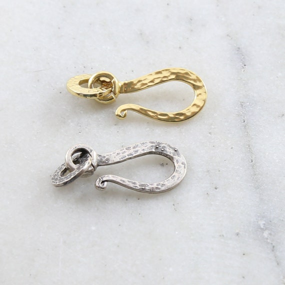 Hammered Textured Large Flat Hook Clasp in Sterling Silver or Vermeil Jewelry Making Supplies Chain Findings