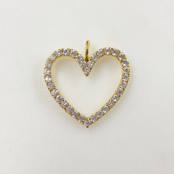 Sparkly Heart 16k Gold Plated Pendant Charm Cubic Zirconia Pave Charm