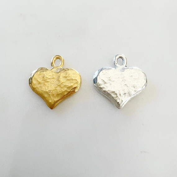 Thick Hammered Textured Heart Charm Pendant Pewter Metal Matte Gold or Silver Valentine's Day, Mother's Day, Friendship Charm Pendant