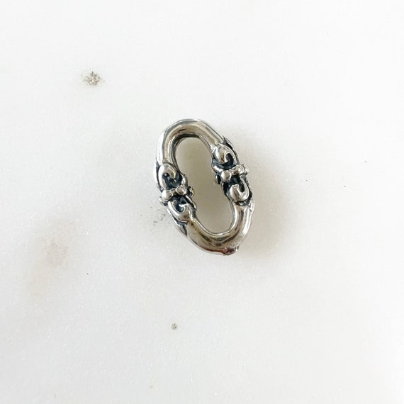 Thick Oval Fleur De Lis Design Connector Open Circle Ring Sterling Silver