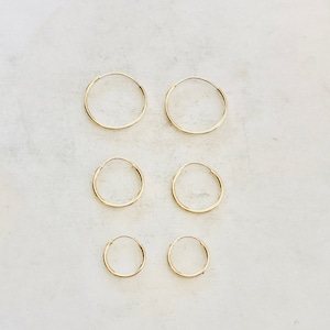 1 Pair Thin 14K Solid  Gold Small Endless Hoop Earrings 16mm, 12mm, 10mm Earring Wires Earring Hook Component