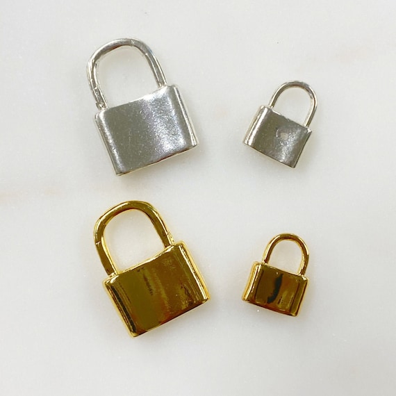 Cute Padlock Lock Charm in Small or Large, Vermeil or Sterling Silver Best Friend Charm Bracelet Gold Lock, Silver Lock Charm Pendant 11x8mm