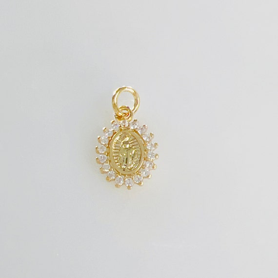 Mini Tiny  Detailed Mother Mary Cubic Zirconia Pavé Religious Charm Gold Plated Mother Mary Religion Charm Jewelry Making Supplies