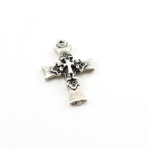 Sterling Silver Thick Fancy French Fleur De Les Cross Charm Pendant Religious Spiritual Catholic Pendant